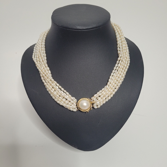 Vintage Jewelry - Vintage multi strand fresh water pearl collar necklace